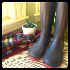 Gray and Coral Rain Boots- Barely Worn!