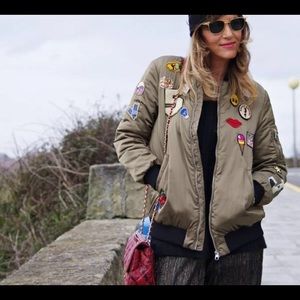 SOLD - Zara Green Bomber Jacket Size Small