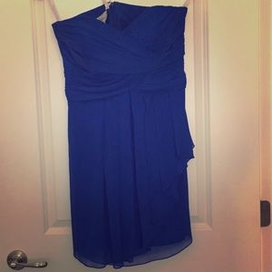 Blue strapless short bridesmaid dress