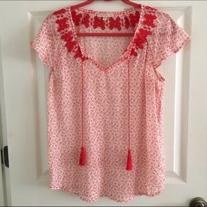 Beautiful Red Embroidered Peasant Top