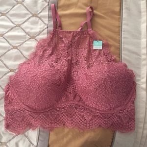 PINK eyelash lace high neck bralette