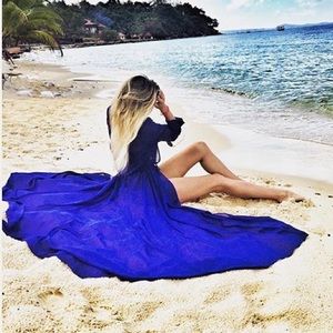 Yves Saint Laurent saphire blue silk dress!