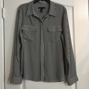 INC black and white strip button-up blouse