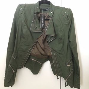 STUDDED SHOULDER DENIM BLAZER - GREEN