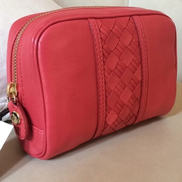 NWT Cole Haan Pink Leather Heritage Cosmetic Toiletry Bag - Picture 2 of 4