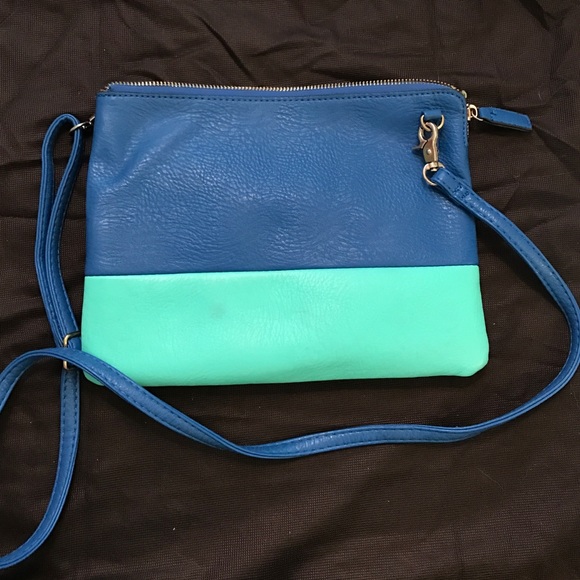 Street Level blue color block crossbody/clutch