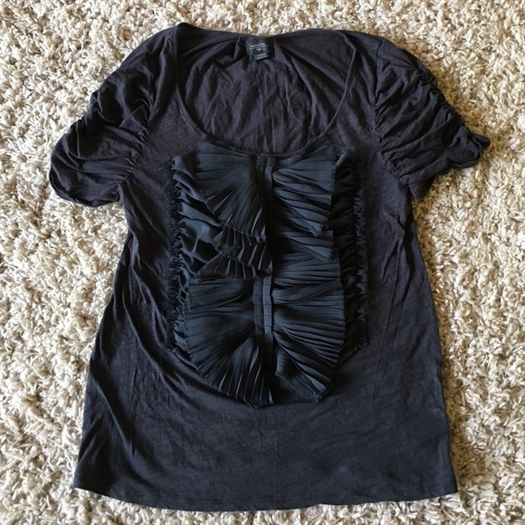 Anthropologie navy silk cotton ruffle top