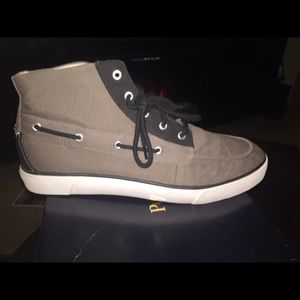 Grey white and black canvas polo shoes