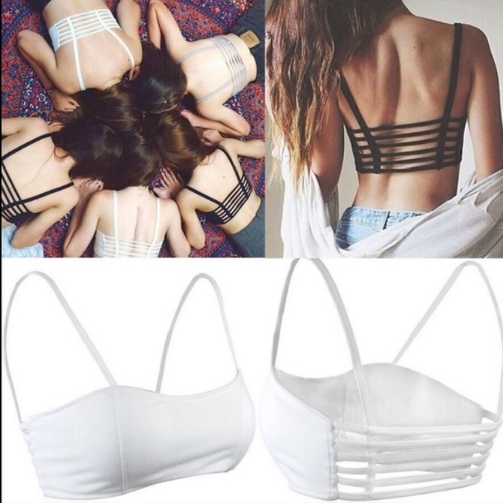 Strappy cage back bralette in black or white