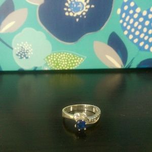 Blue Stone Silver Ring. Size 8