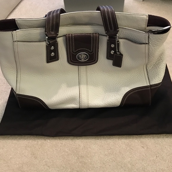 Coach white and brown leather tote purse