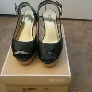 Michael kors sling back black patent leather wedge