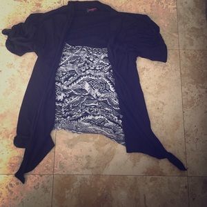 Ruffled cardigan attached blouse