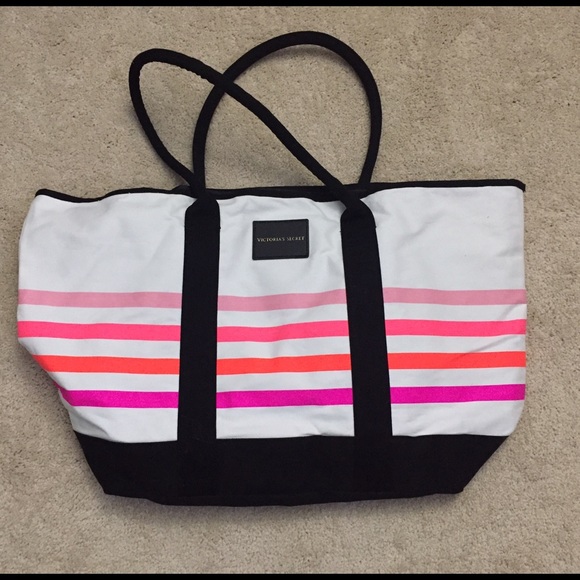 VS Victoria's Secret Striped Beach Tote NEW