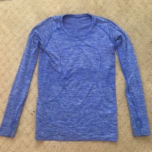 Blue Lululemon long sleeve workout shirt
