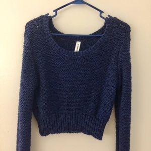 Bethany Mota cropped navy blue sweater.