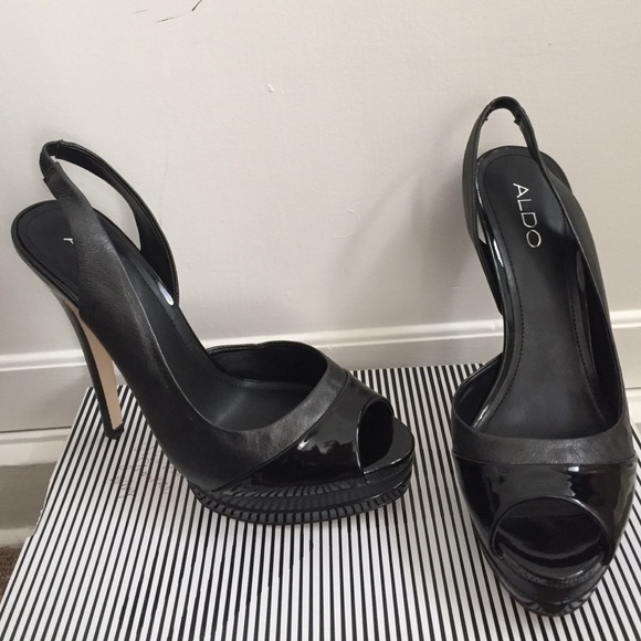 Black Aldo peep toe heels