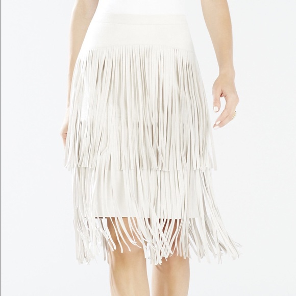 BCBG Rashell Faux-Suede Fringe Pencil Skirt