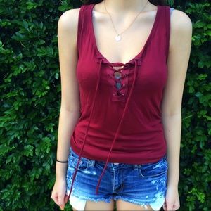 Maroon Lace Up Tank