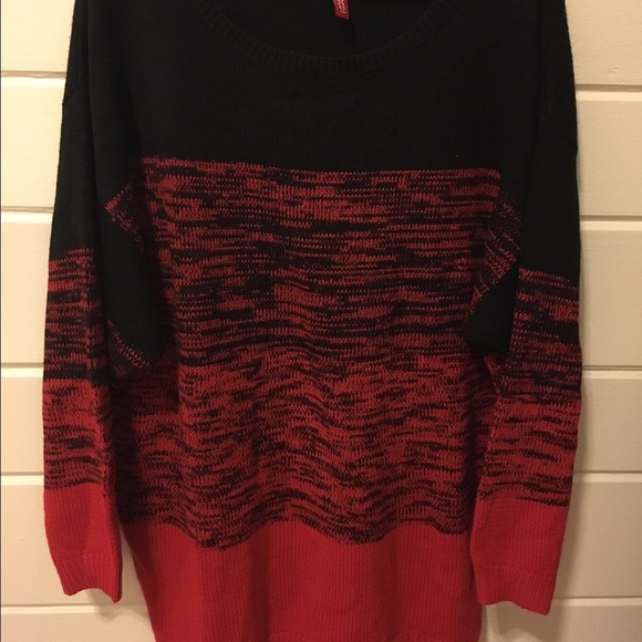Long red and black sweater