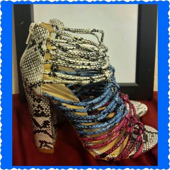 Shoedazzle Estella multi-colored snakeskin heels - Picture 1 of 4