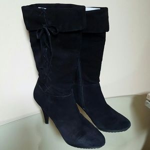 Suede Mid Calf Boots With Cone Heels