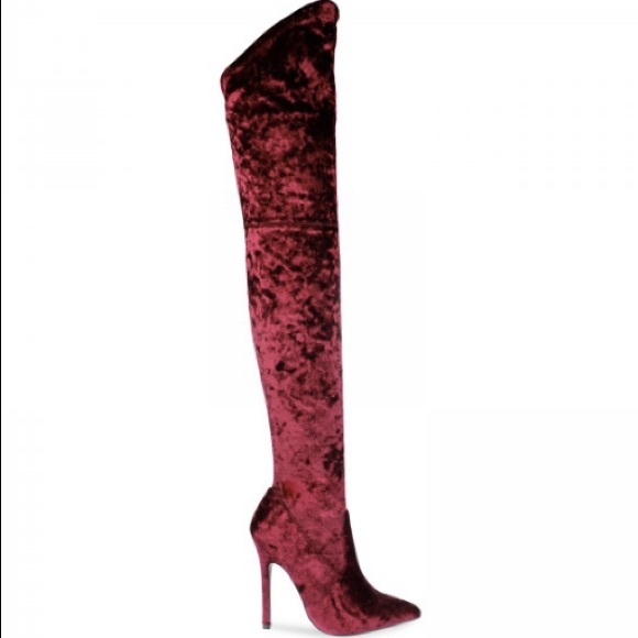 Red Velvet Over the Knee Boots