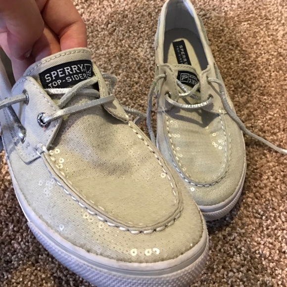 Light gray sparkly sperrys