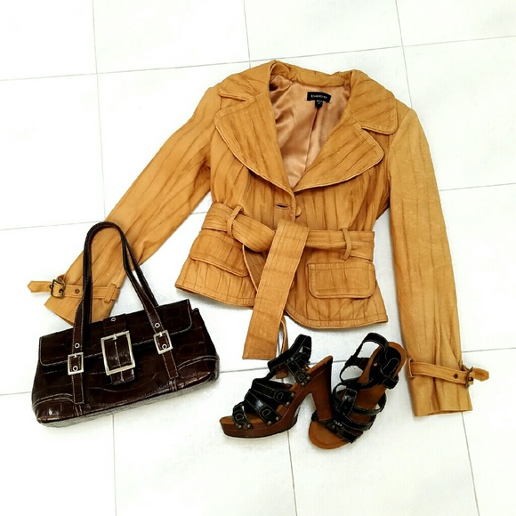 Bebe Tan Fitted Leather Jacket