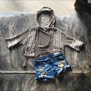 Knit cropped hooded sweater