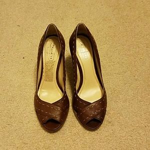 Brown leather Coach heels