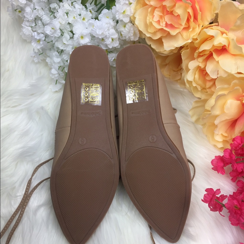Taupe Lace Up Ballet Flats - Picture 4 of 6