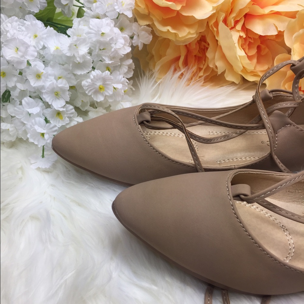 Taupe Lace Up Ballet Flats - Picture 5 of 6