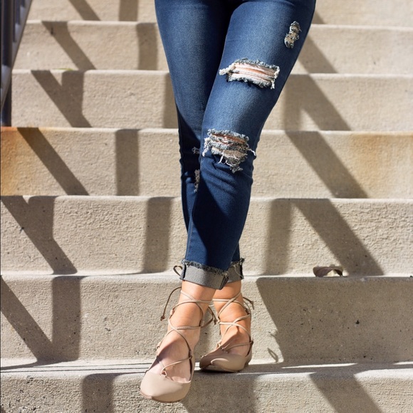 Taupe Lace Up Ballet Flats - Picture 6 of 6