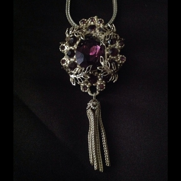 Antique Costume Filigree Amethyst Tassel Necklace