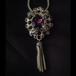 Antique Costume Filigree Amethyst Tassel Necklace