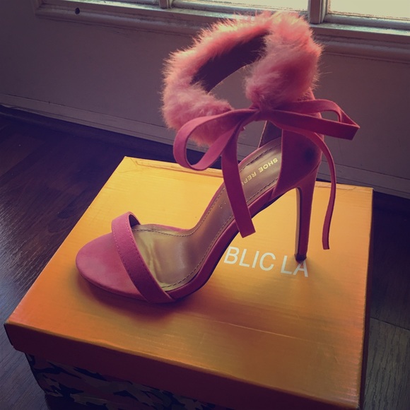 Pink Fur Strapped Heels