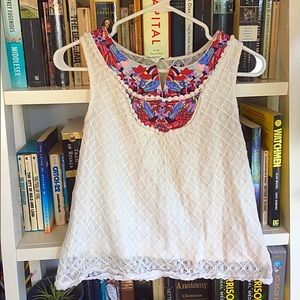 Anthro Babydoll Embroidered Top