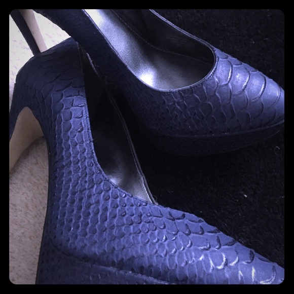 Blue Leather Heels Shoes