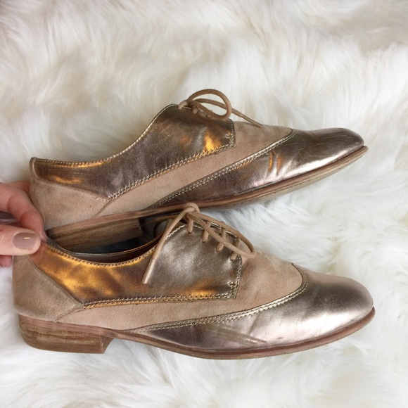 Rose Gold Suede Oxfords - Picture 2 of 4