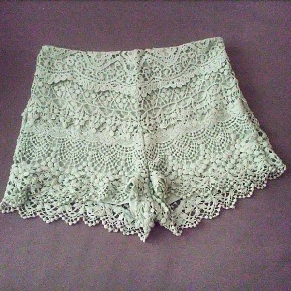 Kimchi Blue Pants - Kimchi Blue Seafoam Green Crochet/Lace Shorts