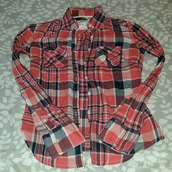 AEROPOSTALE long sleeve coral/blue button down