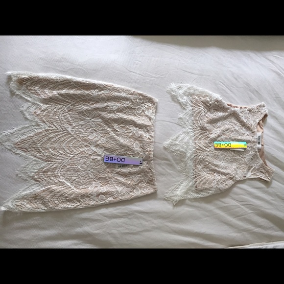 DO + BE white lace two piece skirt/crop top