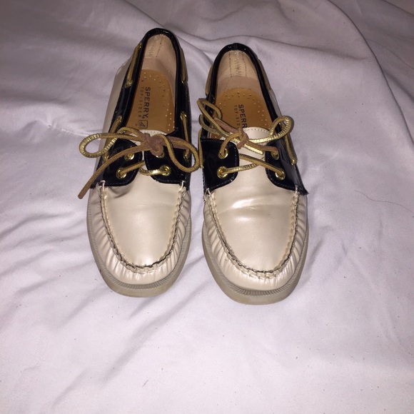 Black and Cream Leather Sperrys
