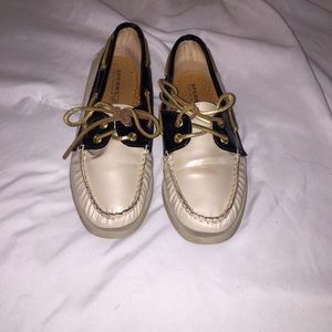 Black and Cream Leather Sperrys