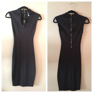 Black bodycon midi with plunge neckline