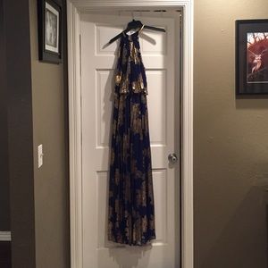 Blue and gold full length dress