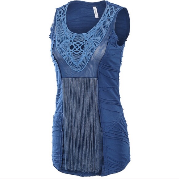 Anthropologie Tops - Mur Mur Anthropologie Blue Fringed Crotchet Top Anthropologie Tops - Mur Mur Anthropologie Blue Fringed Crotchet Top