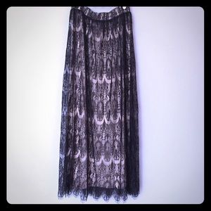 Black Lace Maxi Skirt with Nude Lining