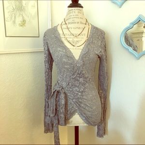 Gray Lace Wrap-Around Blouse